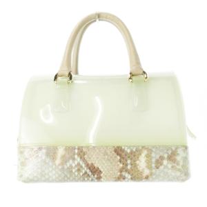 ハンドバッグ キャンディー ラバー ボストン ミニ 透け感 切替 パイソン ロゴ チャーム 緑 グリーン