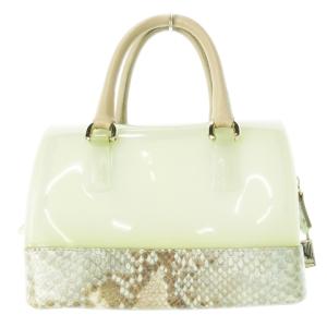 FURLA ハンドバッグ キャンディー ラバー ボストン ミニ 透け感 切替 パイソン ロゴ チャーム 緑 グリーン