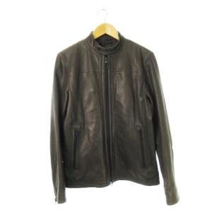 シングルライダース ジャケット ダブルジップ ラム レザー 本革 羊革 裏キルティング 40 L 茶 ブラウン