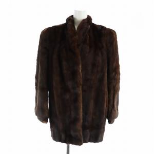 銀サガ 毛皮コート ミンクファー ミドル 長袖 総裏地 ネーム刺繍入り 11 L 茶 ブラウン GY18