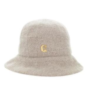 帽子 ハット ソフト帽 ウール アンゴラ混 ロゴ ワンポイント ふわふわ グレー /AH14 GY18