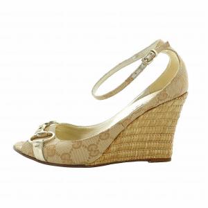 GUCCI サンダル ウェッジソール オープントゥ GG柄 ホースビット キャンバス ストラップ ロゴ 36 23cm