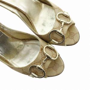 GUCCI サンダル ウェッジソール オープントゥ GG柄 ホースビット キャンバス ストラップ ロゴ 36 23cm