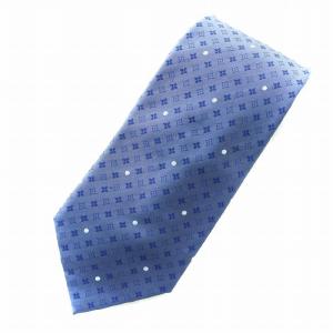 ネクタイ ワイドタイ ドット柄 小紋柄 総柄 絹 シルク ロゴ 青 ブルー GY18 /MQ OH