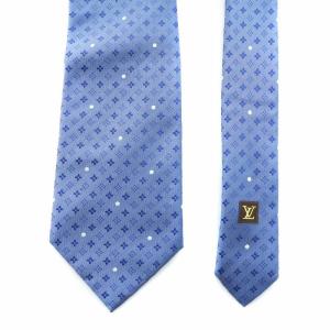 LOUIS VUITTON ネクタイ ワイドタイ ドット柄 小紋柄 総柄 絹 シルク ロゴ 青 ブルー GY18 /MQ OH