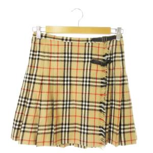 ラップスカート ミニ プリーツ ノバチェック フリンジ ベルト 38 M ベージュ /AO14 GY18