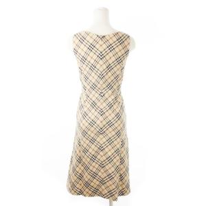 BURBERRY BLUE LABEL ワンピース ひざ丈 Vネック ノースリーブ ツイスト 切替 ノバチェック 総柄 36 S ベージュ FM532-114