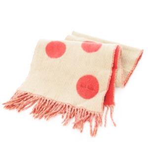 ACCESSORIES マフラー ダブルフェイス フリンジ ロゴ カシミヤ ドット ベージュ 赤 レッド