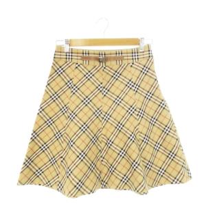 Burberry's BLUE LABEL フレアスカート ひざ丈 ベルトデザイン ノバチェック 38 M ベージュ /AH1 GY18
