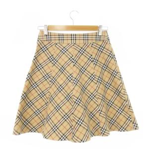 Burberry's BLUE LABEL フレアスカート ひざ丈 ベルトデザイン ノバチェック 38 M ベージュ /AH1 GY18