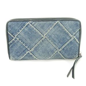 DIESEL 長財布 ロングウォレット デニム レザー 小銭入れあり ロゴ ワンポイント ラウンドファスナー 青 ブルー