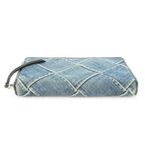DIESEL 長財布 ロングウォレット デニム レザー 小銭入れあり ロゴ ワンポイント ラウンドファスナー 青 ブルー