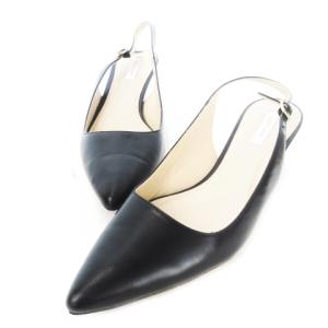 パンプス ストラップ ローヒール アーモンドトゥ レザー 革 7.5 24.5cm 黒 ブラック /CK15