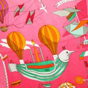 HERMES スカーフ カレ LES FOLIES DU CIEL 大空の狂気 気球 シルク 絹 グラデーション ピンク