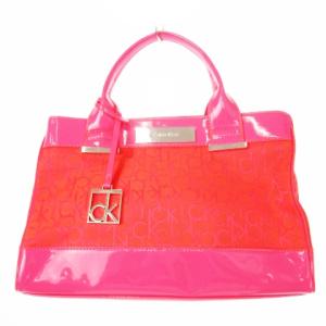 ハンドバッグ 2way ショルダーバッグ エナメル 切替 キャンバス ロゴ チャーム付き ネオンカラー