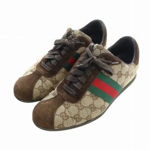 GUCCI ローカットスニーカー シューズ 靴 ロゴ キャンバス スエード シェリーライン GG柄 37.5 24cm
