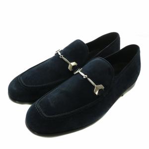 ビットローファー モカシン スエード レザー ラウンドトゥ シルバー金具 42 27cm 紺 ネイビー