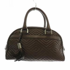 ハンドバッグ レザー キルティング タッセル 茶色 ブラウン /XZ GY18