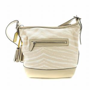 COACH ショルダーバッグ 斜め掛け キャンバス レザー ゼブラ柄 タッセル ロゴ ピンクベージュ GY18 /MQ