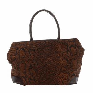 BOTTEGA VENETA トートバッグ ボストン パイソン柄 総柄 ナイロン レザー 茶 ブラウン GY11 /MQ