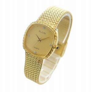 ELGIN ジャンク品 腕時計 ウォッチ クォーツ スクエア ラインストーン ロゴ ゴールド色 FK266 GY18