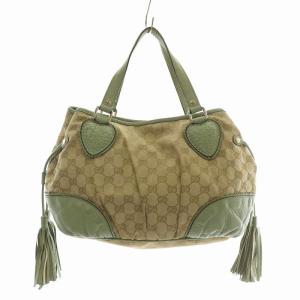 ハンドバッグ GG柄 タッセル ベージュ グリーン 211955
