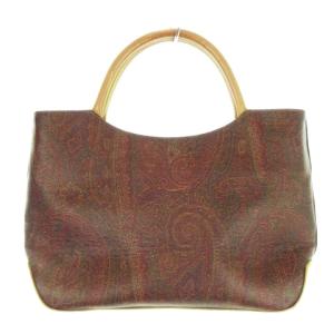 ハンドバッグ PVC レザー ペイズリー 総柄 茶 ブラウン /MN19 GY18