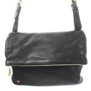 ショルダーバッグ 二つ折り レザー 革 シボ革 ワンポイント ステッチ 黒 ブラック /CK8 GY18