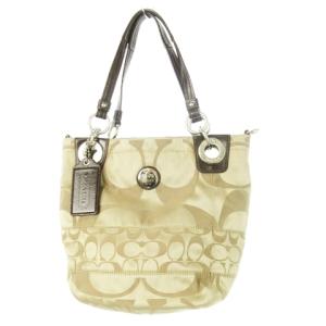 ハンドバッグ 2way ショルダーバッグ ナイロン ジャカード 切替 レザー ロゴ シグネチャー ベージュ