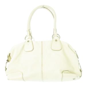 TOD'S ハンドバッグ レザー 革 シボ革 チャーム付き ライトグレー 白 ホワイト /CK12 GY17