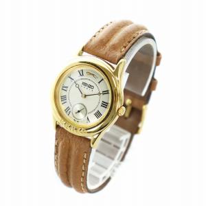 KENZO 腕時計 ウォッチ クォーツ スモセコ ラウンド ローマン レザーベルト ゴールド色 茶 ブラウン GY18