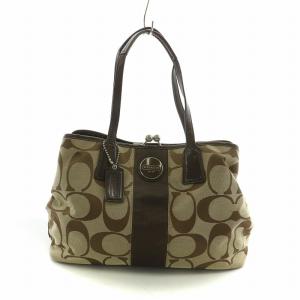 ハンドバッグ キャンバス レザー ロゴ シグネチャー がま口 ブラウン /NQ GY18 MT