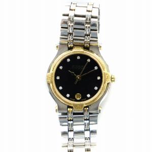 9000L 腕時計 ウォッチ クォーツ デイト 11Pダイヤ 黒文字盤 ゴールド色 シルバー色 GY18