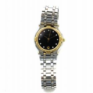 GUCCI 9000L 腕時計 ウォッチ クォーツ デイト 11Pダイヤ 黒文字盤 ゴールド色 シルバー色 GY18