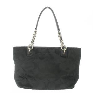 COACH トートバッグ ハンドバッグ 肩掛け キャンバス レザー チェーン シグネチャー ロゴチャーム 黒 ブラック