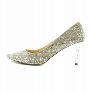 JIMMY CHOO パンプス ポインテッドトゥ ハイヒール グリッター ラメ 39 26cm ゴールド色 シルバー色 GY27