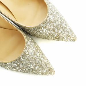 JIMMY CHOO パンプス ポインテッドトゥ ハイヒール グリッター ラメ 39 26cm ゴールド色 シルバー色 GY27
