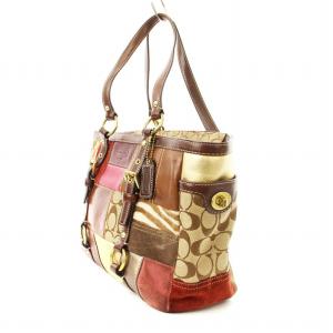 COACH ハンドバッグ パッチワーク シグネチャー レザー 茶 10437