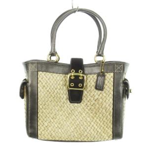 ハンドバッグ かごバッグ レザー スエード バックル ロゴチャーム 配色 バイカラー 黒 ブラック ベージュ