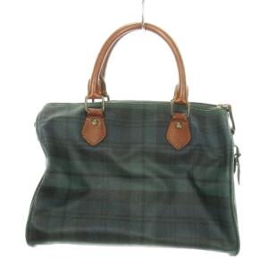 POLO RALPH LAUREN ボストンバッグ ハンドバッグ PVC レザー チャーム ロゴ ブラックウォッチ 緑 グリーン /MN9