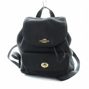 ミニリュックサック デイバッグ バックパック レザー ロゴ ターンロック 黒 ブラック F37621 GY18