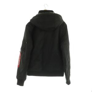 ALPHA INDUSTRIES フライトジャケット 中綿 ナイロン ジップアップ フード付 ロゴ L ブラック TA1571-001 /MY