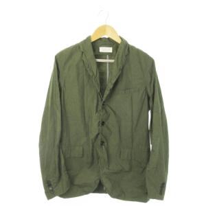 テーラードジャケット コットン ギャザー ボタニカル柄 薄手 M 緑 カーキ /AO1 GY27