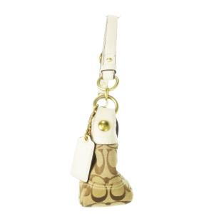 COACH ハンドバッグ ワンハンドル ミニ キャンバス 切替 レザー シグネチャー チャーム付き ゴールド金具 茶 ブラウン 白 ホワイト