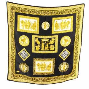 VERSACE スカーフ シルク メデューサ 総柄 黒 ブラック 黄色 イエロー