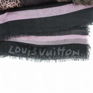 LOUIS VUITTON 大判ストール ショール レオパード柄 ヒョウ柄 ロゴ フリンジ ピンク 黒 ブラック GY18 /MQ
