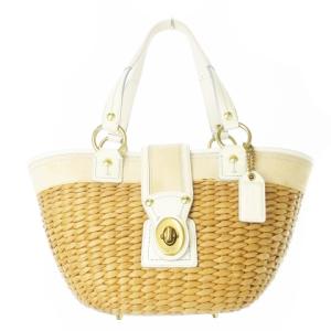 かごバッグ 籐かご ハンドバッグ 切替 レザー 革 ステッチ ベージュ 白 ホワイト 10728 /CK1