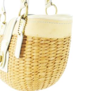 COACH かごバッグ 籐かご ハンドバッグ 切替 レザー 革 ステッチ ベージュ 白 ホワイト 10728 /CK1