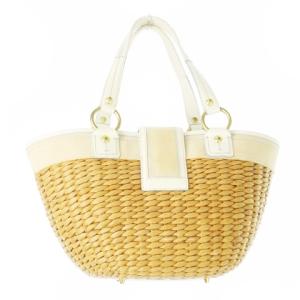 COACH かごバッグ 籐かご ハンドバッグ 切替 レザー 革 ステッチ ベージュ 白 ホワイト 10728 /CK1