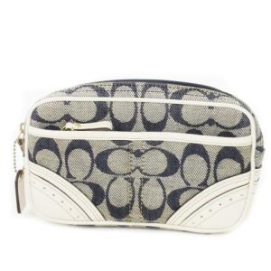 ウエストバッグ ポーチ キャンバス デニム 切替 レザー シグネチャー ベルト 紺 ネイビー /CK9